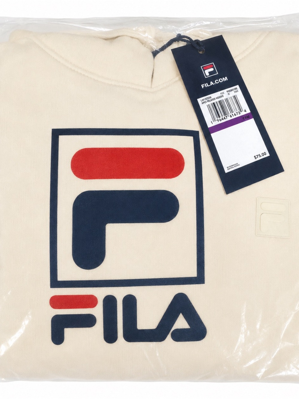 FILA Men’s Cream Crewneck Sweatshirt with Red & Navy Logo